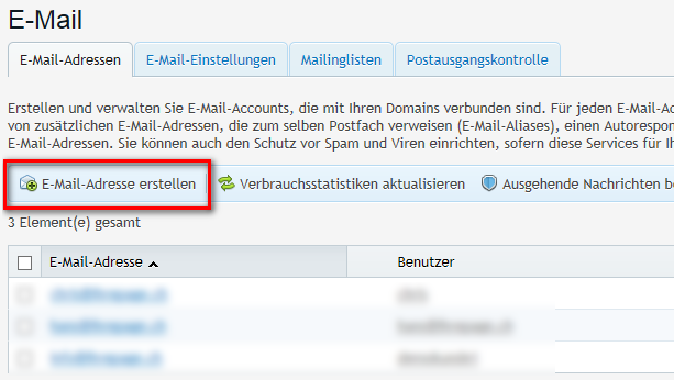 Mail Account in Plesk 12 eröffnen